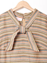 60's〜70's ストライプ ボウタイ 長袖ワンピース