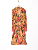 総柄 ベルト付き 長袖ワンピース