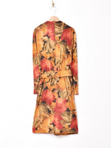 総柄 ベルト付き 長袖ワンピース