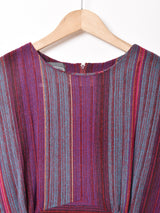 ストライプ ノーカラー 長袖ワンピース