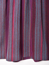 ストライプ ノーカラー 長袖ワンピース