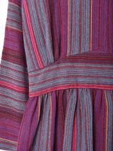 ストライプ ノーカラー 長袖ワンピース