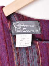 ストライプ ノーカラー 長袖ワンピース