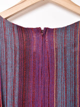 ストライプ ノーカラー 長袖ワンピース