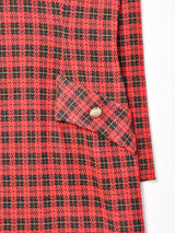 アメリカ製 チェック柄 ノーカラー 長袖ワンピース