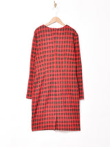 アメリカ製 チェック柄 ノーカラー 長袖ワンピース