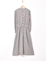 アメリカ製 チェック柄 リボン付き 長袖ワンピース