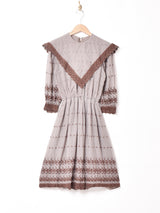 後染め 刺繍 ビブカラー 7分袖ワンピース