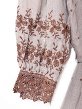 後染め 刺繍 ビブカラー 7分袖ワンピース