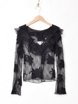 フリルカラー 長袖 チュールトップス