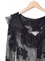 フリルカラー 長袖 チュールトップス