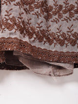 後染め 刺繍 ビブカラー 7分袖ワンピース