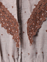 後染め 刺繍 ビブカラー 7分袖ワンピース