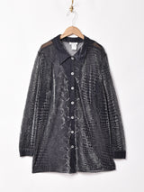 シルバーメタリック シアー長袖シャツ