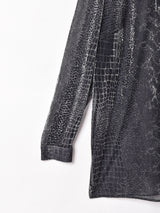 シルバーメタリック シアー長袖シャツ