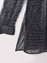 シルバーメタリック シアー長袖シャツ