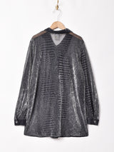 シルバーメタリック シアー長袖シャツ