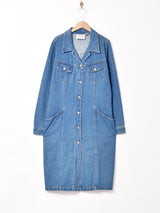 デニム オープンカラー 長袖ワンピース