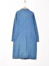 デニム オープンカラー 長袖ワンピース