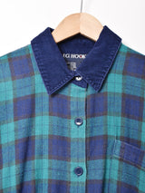 コーデュロイカラー チェック柄 長袖ワンピース