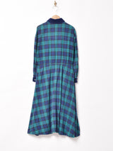 コーデュロイカラー チェック柄 長袖ワンピース