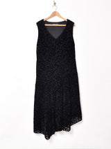 総柄 ベロアスリーブレスワンピース