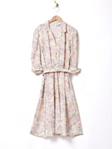 べルト付き 七分袖花柄ワンピース