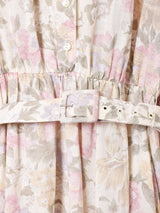 べルト付き 七分袖花柄ワンピース