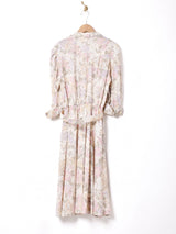 べルト付き 七分袖花柄ワンピース