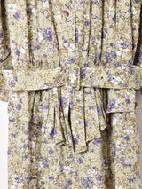 ベルト付き 花柄長袖ワンピース