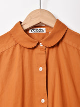 後染め スカラップカラー 長袖ブラウス