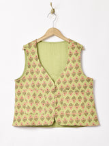 【3色展開】Emerald Motel 花柄 リバーシブル キルティングベスト