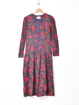 アメリカ製 リボン付き ペイズリー柄 長袖ワンピース