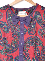 アメリカ製 リボン付き ペイズリー柄 長袖ワンピース