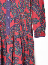 アメリカ製 リボン付き ペイズリー柄 長袖ワンピース