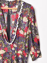 アメリカ製 レースカラー Vネック 総柄 長袖ワンピース