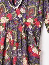 アメリカ製 レースカラー Vネック 総柄 長袖ワンピース