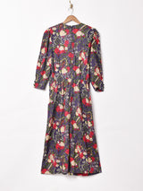 アメリカ製 レースカラー Vネック 総柄 長袖ワンピース