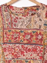 ベルト付き ノーカラー 総柄 長袖ワンピース