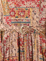 ベルト付き ノーカラー 総柄 長袖ワンピース