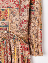 ベルト付き ノーカラー 総柄 長袖ワンピース