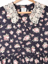 イギリス製 LauraAshley ダブルボタン 花柄 長袖ワンピース