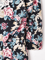 花柄 ビブカラー 7分袖ワンピース