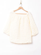 【2色展開】Meridian7分袖 エンボストップス