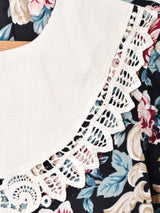 花柄 ビブカラー 7分袖ワンピース