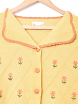 Elcamino花刺繍 半袖ニットカーディガン