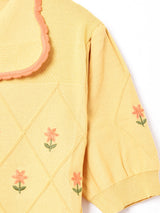 Elcamino花刺繍 半袖ニットカーディガン