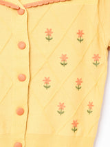 Elcamino花刺繍 半袖ニットカーディガン