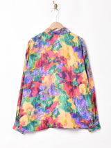 総柄 長袖 シルクシャツ