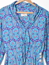 アメリカ製 ボウタイ 総柄 長袖ワンピース